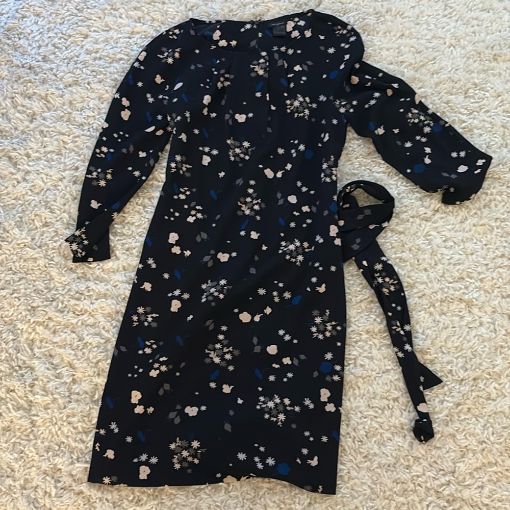 Ann Taylor Medium Office Dress With Tie Belt Black Floral
